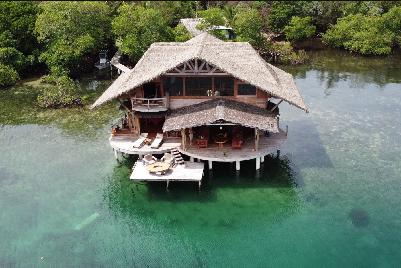 The overwater estate at Tai Nuare, seen from the air